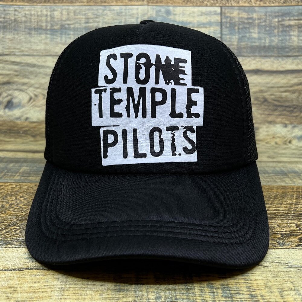 Stone Temple Pilots Mens Trucker Hat Black Snapback 90s Rock Band Baseball Cap - Picture 1 of 6